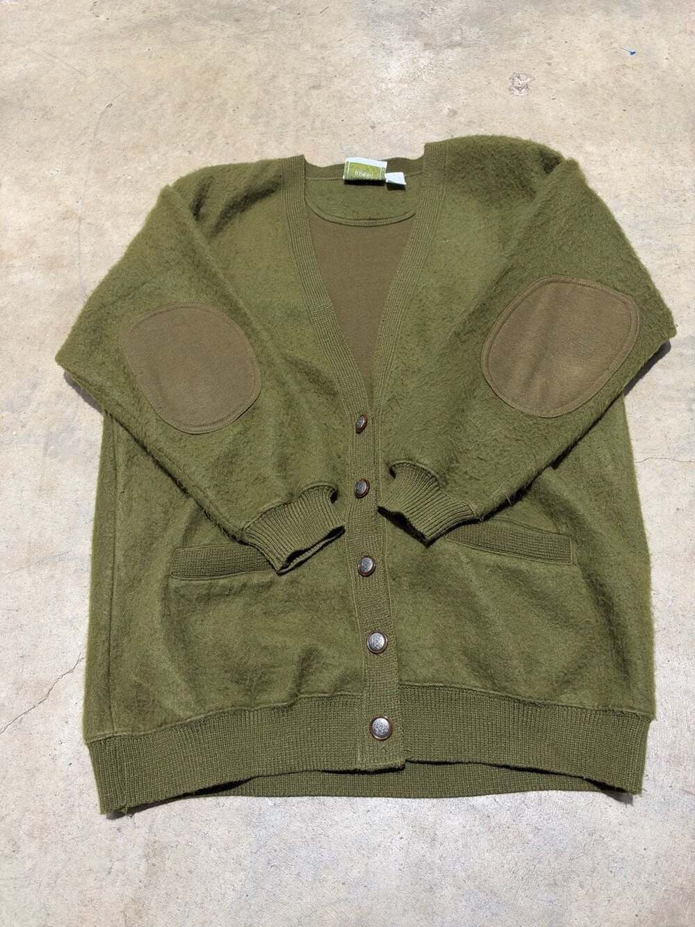 90’s Bobbie Brooks Green Wool Blend Cardigan Sweater With Elbow Patches